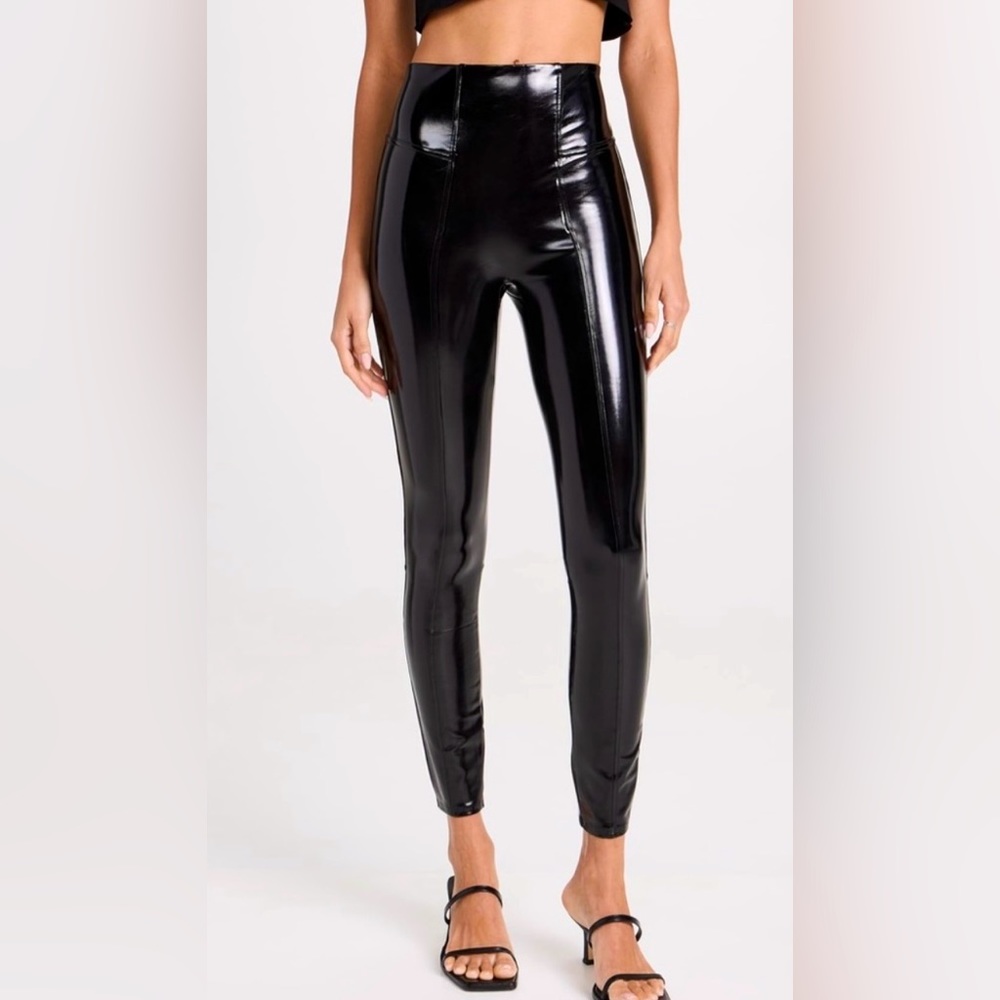 NWT SPANX Faux Patent Leather Leggings in Classic Black at Nordstrom, Size L